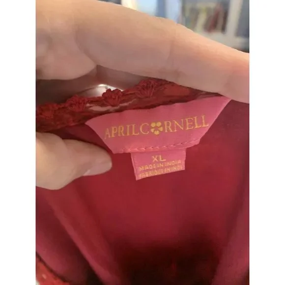 April Cornell Cap Sleeve Red Floral Midi Cotton Tie Back Dress with Pockets, XL - Picture 4 of 6